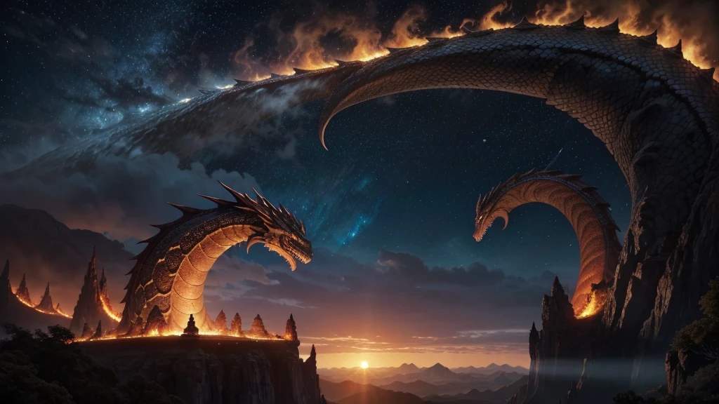 The Land of Dragons is a mystical realm where towering mountains house vast caves filled with treasure, and rivers of lava snake through lush forests. Majestic dragons dominate the skies, their shimmering scales reflecting the golden and red light of the sunset. Harmoniously constructed cities intertwine with nature, where humans and dragons coexist in a sacred alliance. Every element of the landscape pulses with ancient magic, creating a place where legends are born and every day is a new adventure filled with wonder and mystery.