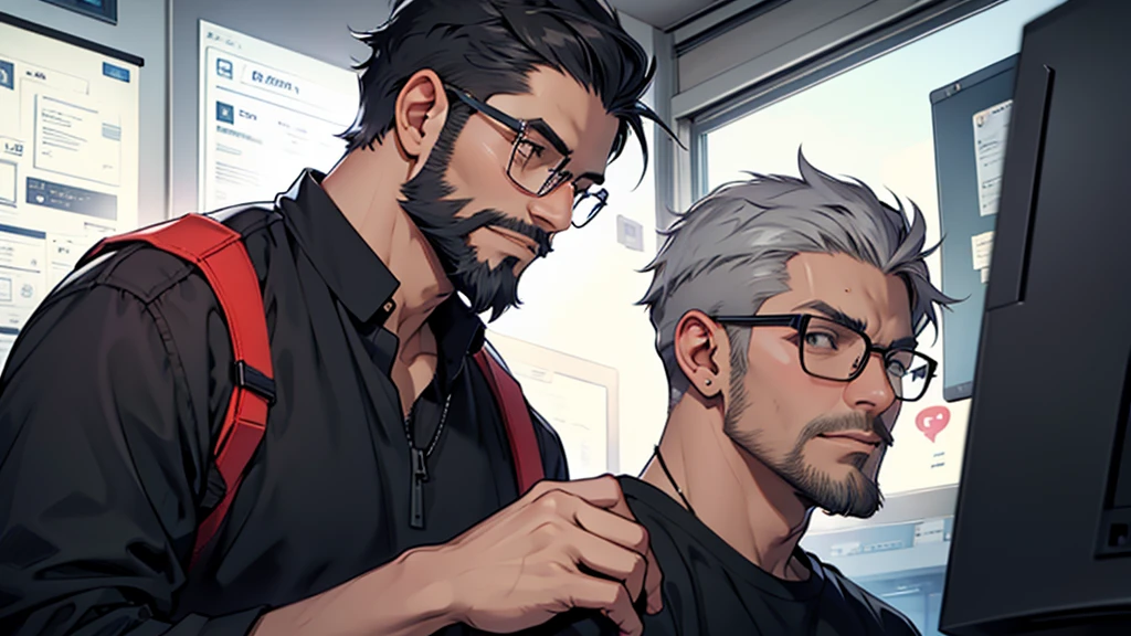Gray short hair、Glasses、Beard、One person、Master