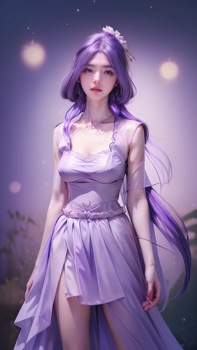 1girl, cheerful girl, purple hair, carefree and happy, smiling, laughing, The girl is wearing a beautiful dress, the girl's eyes are bright and sparkling, very beautiful, cute and sweet 