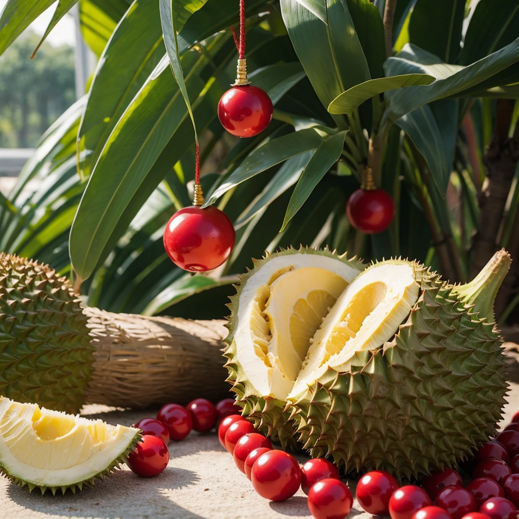 Open durian. Red bead inside