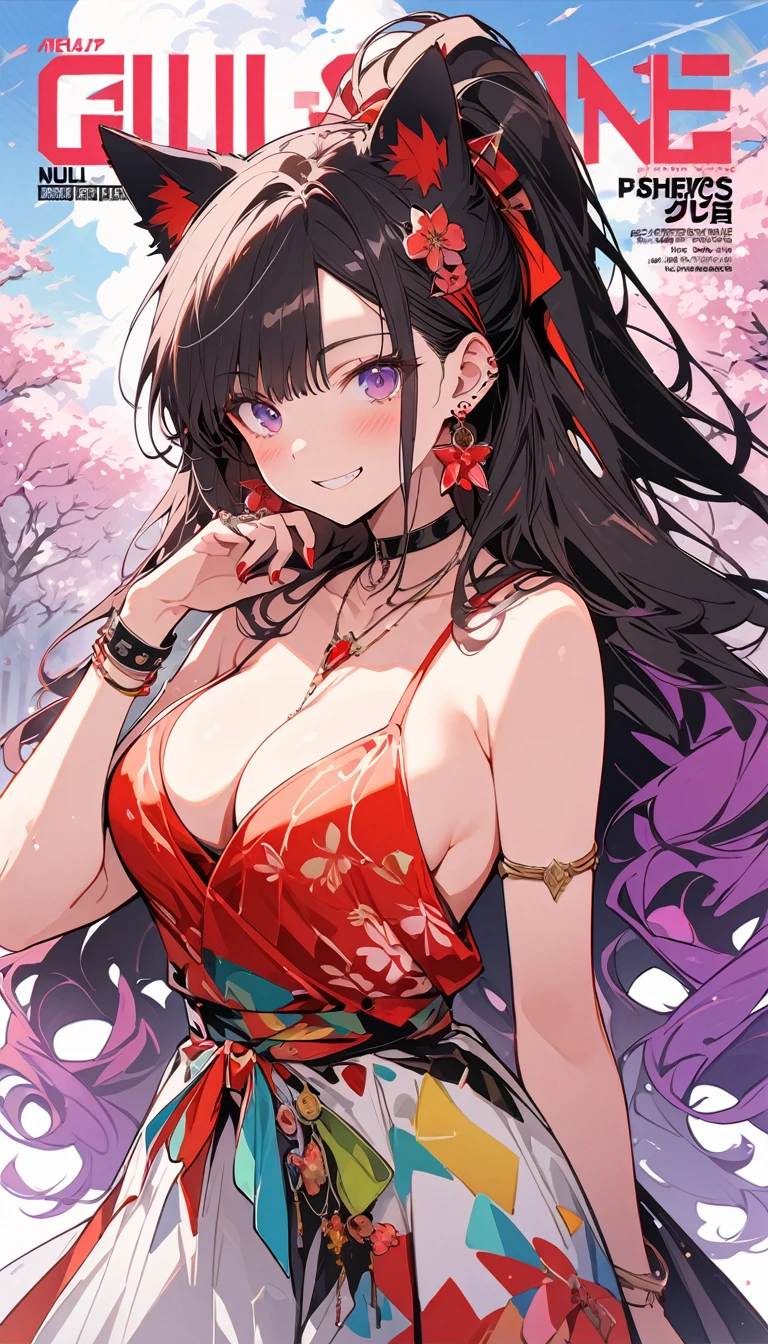 masterpiece, Highest quality, whole body, One girl, bangs, black choker, blush, bracelet, chest, choker, clothes The surrounding area waist, clavicle, Cowboy Shot, ear Earrings, Eyebrows visible through hair, Gradient Hair, Grin, fix, jewelry, Kogal, Long Hair, View Viewer, Earrings, Red eyes, ring, , smile, alone, street, null, cherry blossoms, petal,figure, (magazine:1.3), (cover-style:1.3), fashionable, woman, Vibrant, Pause, front, colorful, dynamic, background, element, have confidence, Performance, Holding, statement, accessories, Majestic, Coiled, The surrounding area, touch, scene, article, cover, bold, to attract attention, title, stylish, font, Catchy, Heading, big, impressive, Modern, trend, concentrated, fashion,((masterpiece)), Highest quality, Absurd, Super detailed, Holographic, Cowboy Shot, ダイナミックなPause, Golden Ratio, Very cute girl, Mature Girls, Very beautiful, Super beautiful asian girl with super beautiful purple eyes, Very beautiful hair, Shiny skin, High Ponytail, nice and sexy body, Slim and delicate body, Perfect body, Cute Panties, Fox Headset, Get your picture taken in a cute alien spaceship,naked,Big Breasts,Sexy
