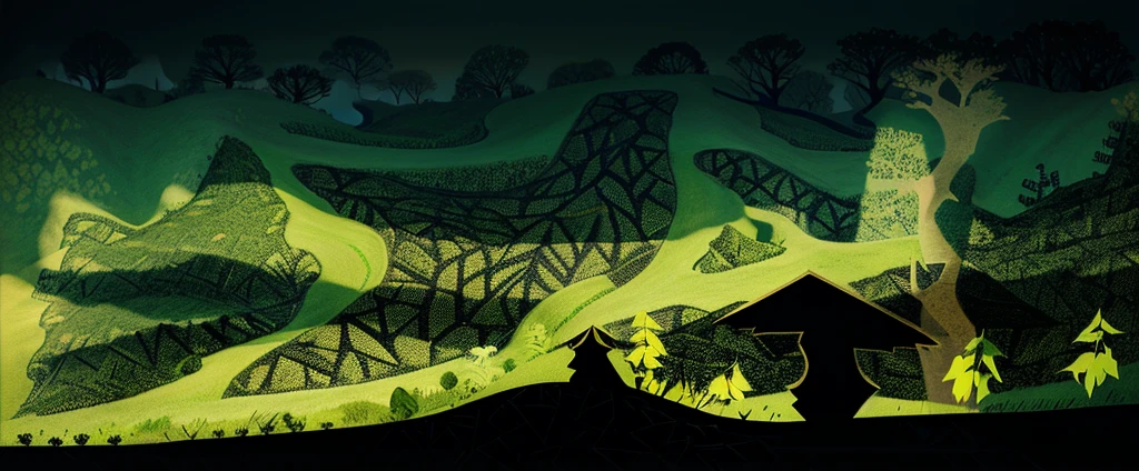 Land, trees, 2d, background black
