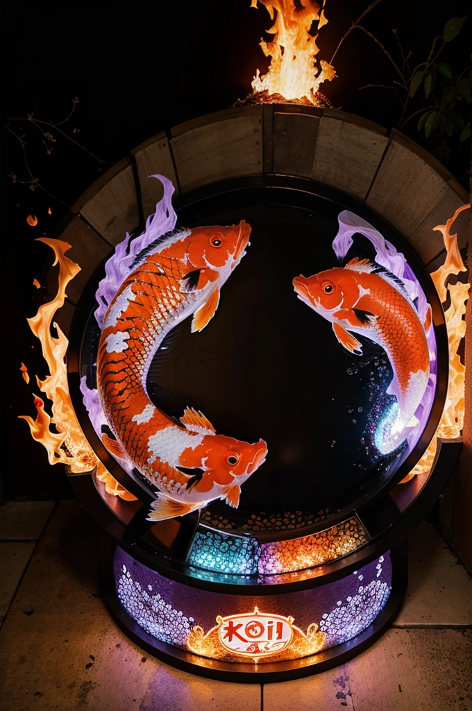 Koi fish themed logo surrounded by detailed purple fire and the fish being the protagonist of the image with the title NIXOYORI