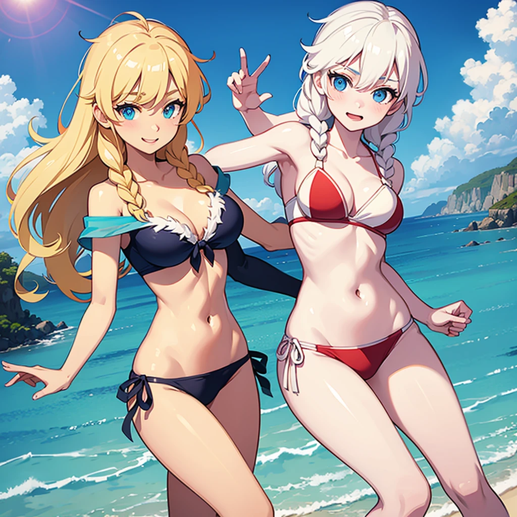 Anna and Elsa at the beach in tight bikini