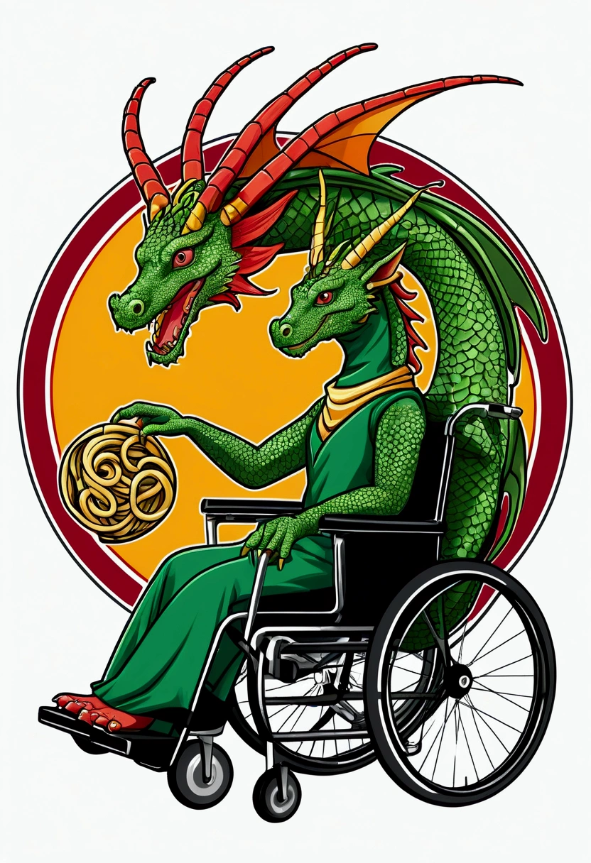 a noodle dragon in a wheel chair logo