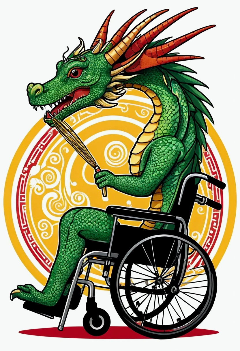 a noodle dragon in a wheel chair logo