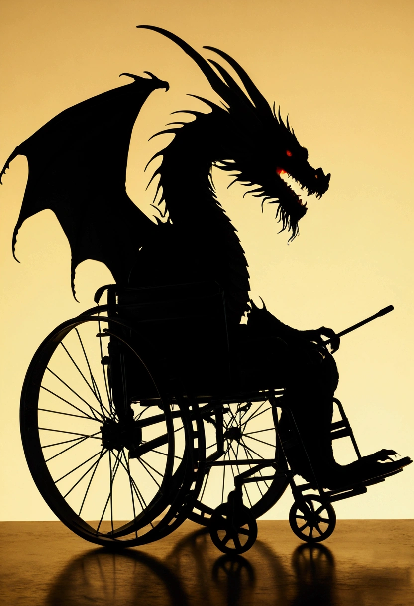 a black silhouette of a dragon noodle in a wheel chair