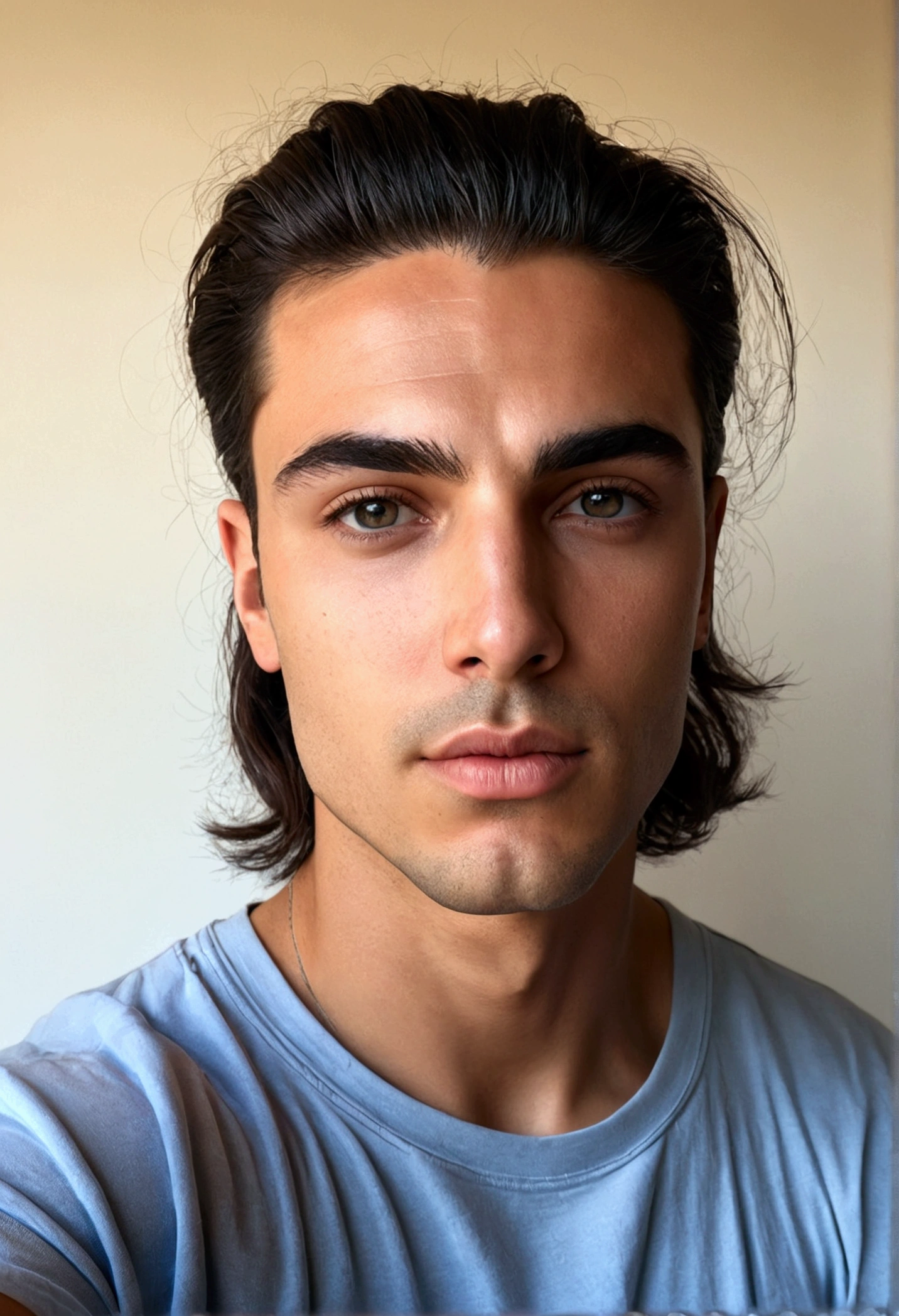 (lifelike, high quality: 1.3), best quality masterpiece, photorealistic, hyperrealistic, highres, high resolution, detailed, 8k, HDR, (Soft color: 1.2), shallow depth of field, broad light, high contrast, backlighting, bloom, good lighting quality, light sparkles, chromatic aberration, sharp focus, RAW color photo, fine skin, ((detailed facial features)), complex: 1.2, (finely detailed skin, realistic skin texture, extreme skin details, (pores:0.1), dark brown hair, ((locks)), high and tide fade locks hair, 1.85 cm tall, nose and face like Alexis Papas: 0.2, eyes like Evans Nikopoulos: 0.3, lips like Alex Kavvadias: 0.2, handsome, distinct face, handsome greek male, thick eyebrows, ((wears black
jogger pants and a XL oversized t-shirt and black boots)), ((taking a selfie)), one chin