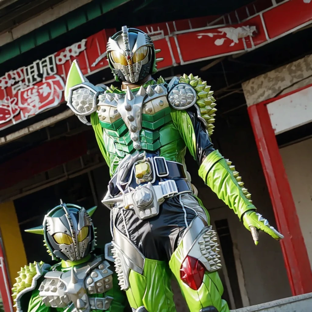 Kamen rider. Street bikes outfit. Kamen rider concept . At Chinese market . Sell a bunch lot of durian fruit.. kamen rider sell a durian. Open stall durian. Sell a durian fruit.