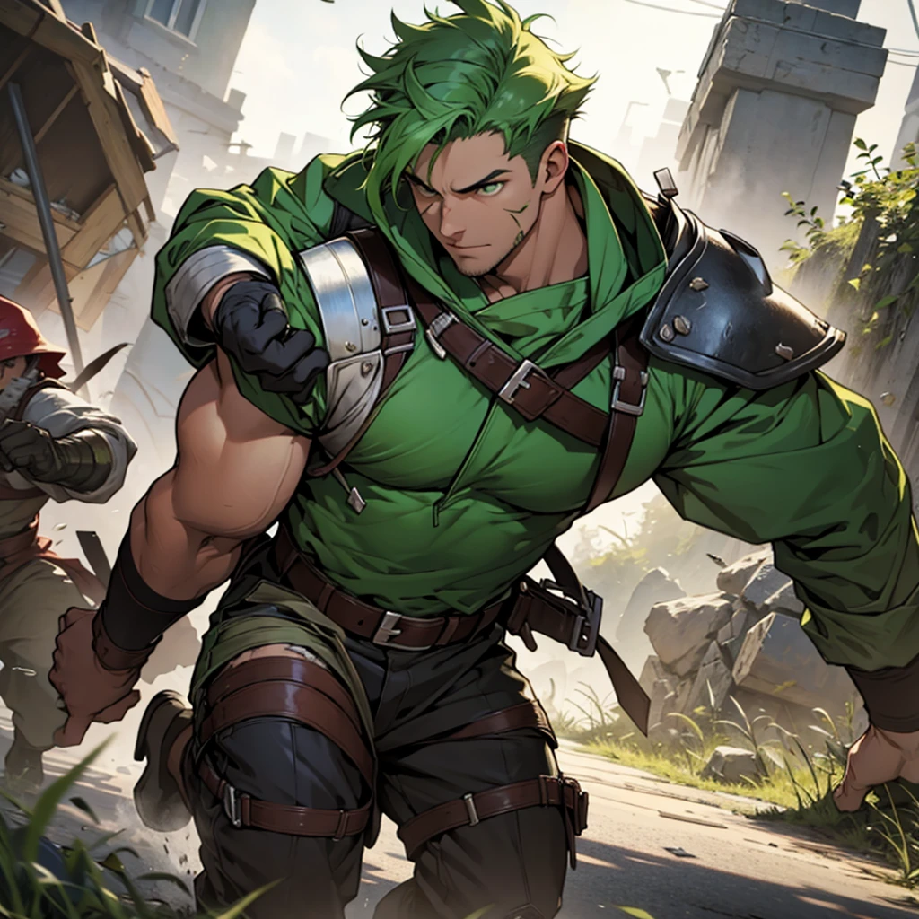 Green-haired man seriously injured in battle