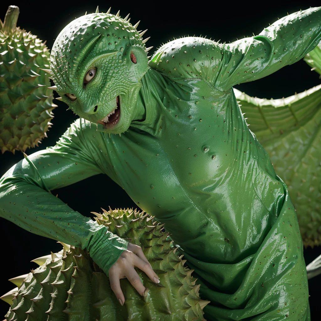 Durian alien . Spike on body. Green skin. 