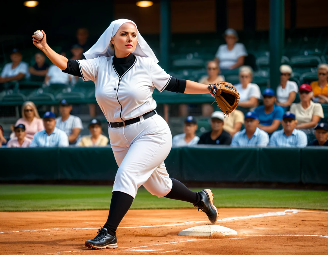 Arafed a sports capture picture of a Rabbi playing baseball, an exquisite beautiful Rabbi, full body, middle aged man, wearing a (Kippa, and Talith: 1.2), having a star of David on his uniform,   dynamic hair, dynamic style, ultra detailed face, concentrated look, determined look, best detailed face, wearing ((Rabbinic clothes: 1.3)), standing ready in a baseball match, baseball stadium nackground, full body (best details, Masterpiece, best quality), ultra wide shot, photorealistic, vibrant, Ultra-high resolution, High Contrast, (masterpiece:1.5), highest quality, Best aesthetics), best details, best quality, highres, ultra wide angle, 16k, [ultra detailed], masterpiece, best quality, (extremely detailed),