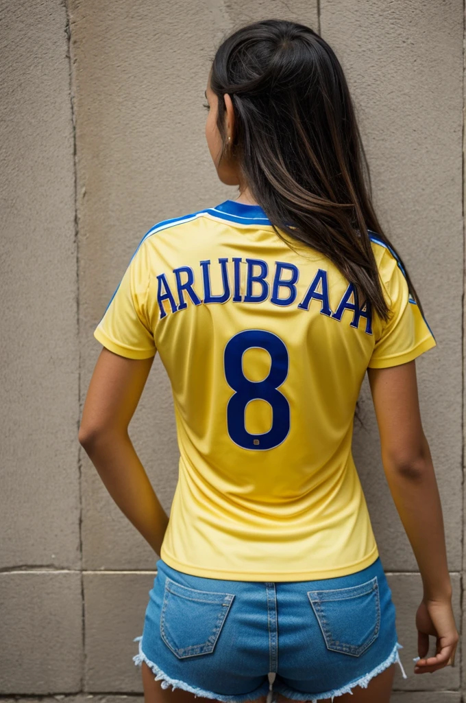 Girl from behind with the Colombia shirt with the name Isabella with the number 6