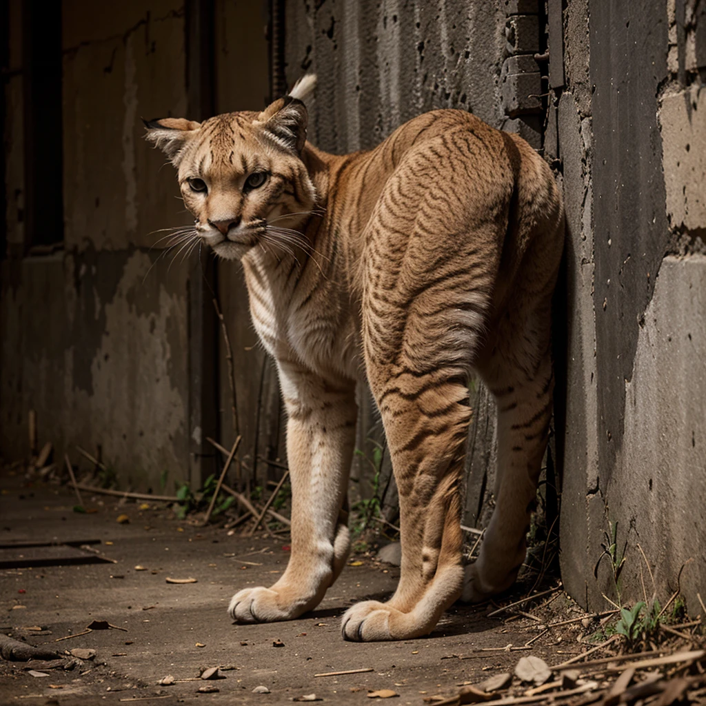 "a puma standing, dressed in a photographer's vest with multiple pockets, a backwards baseball cap, and a professional camera hanging from his neck. The background shows a natural environment, like a forest or a mountain. The puma holds the camera as if it is about to take a photo, looking through the viewfinder with a focused and professional expression.