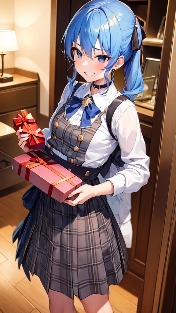 ((((Give the boy a gift box)))), (Gift exchange) ,(((Give a gift))), flat tits,8K,highest quality,masterpiece, highest quality, High resolution, side ponytail, hoshimachi suisei,skinny ,she is sadistic、 ((charm))、Keep your lips open、 (((evil grin)))、perfect proportions、perfect finger、((in her room))、(((she is standing))),from below,