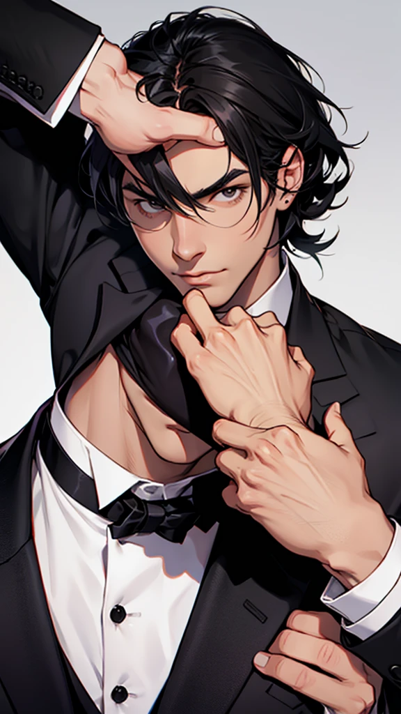 black hair man, elegant and killer