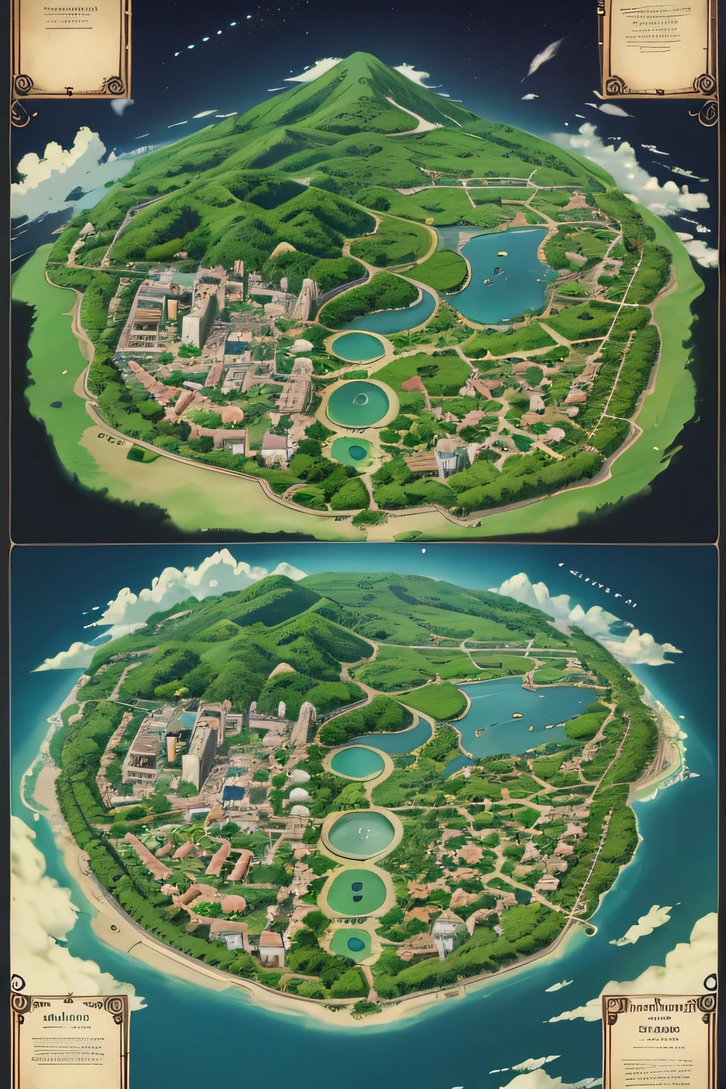 Create an anime map with various cities and villages and with forests