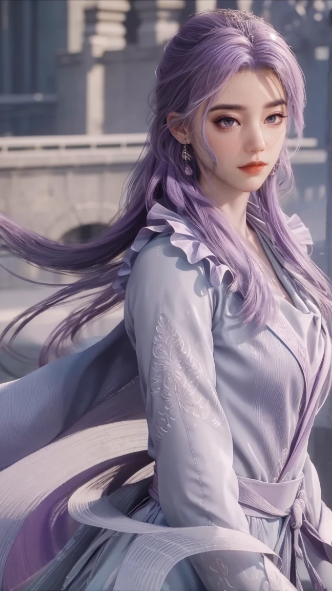 1girl, cheerful girl, purple hair, carefree and happy, smiling, laughing, The girl is wearing a beautiful dress, the girl's eyes are bright and sparkling, very beautiful, cute and sweet