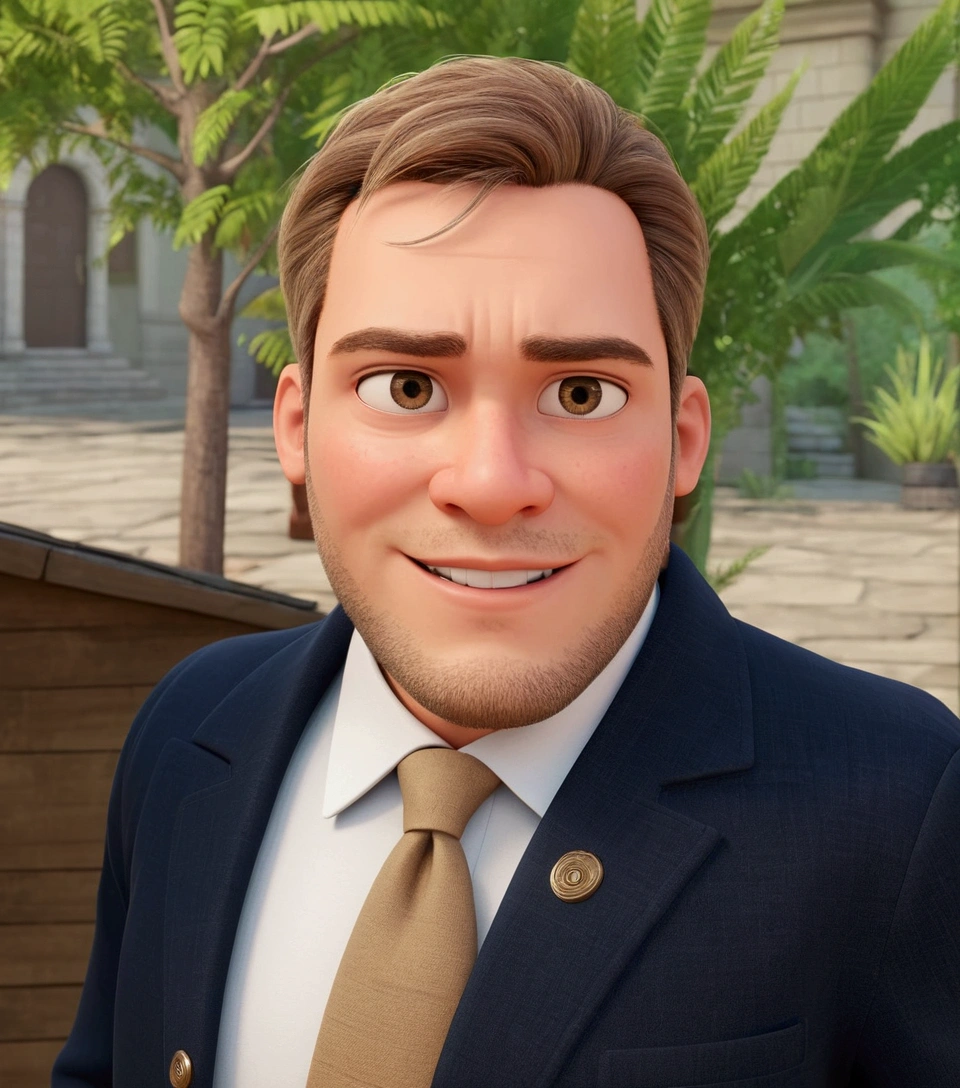 Cartoon character of a man in black glasses and blue shirt, an animated character, stylized character, animation style rendering, 3d stylized, Arnold Maya rendering, Stylized 3D rendering, toon render screenshot, 3d character, 3d character, Stylized 3D rendering, 3D character rendering, cartoon character, Personagem de close up, character posing, (Pixar-style) (master part:1.2) (bokeh) (best qualityer) (skin detailed) (detailed texture) (8K) (Argilla) (cinematic lighting) (sharp focus,Sit down and lift your upper body) reduce hair length to be shorter and curlier, full body man