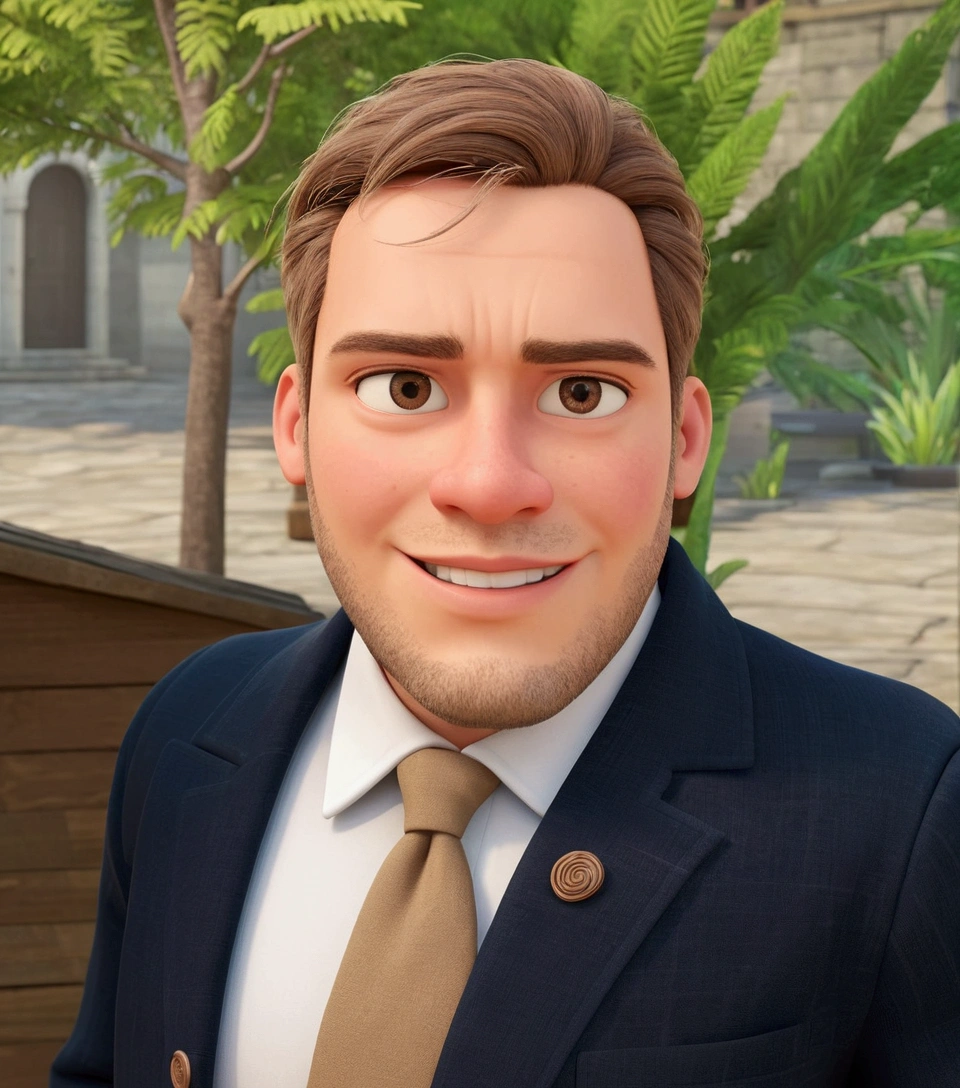 Cartoon character of a man in black glasses and blue shirt, an animated character, stylized character, animation style rendering, 3d stylized, Arnold Maya rendering, Stylized 3D rendering, toon render screenshot, 3d character, 3d character, Stylized 3D rendering, 3D character rendering, cartoon character, Personagem de close up, character posing, (Pixar-style) (master part:1.2) (bokeh) (best qualityer) (skin detailed) (detailed texture) (8K) (Argilla) (cinematic lighting) (sharp focus，Sit down and lift your upper body) reduce hair length to be shorter and curlier, full body man 
