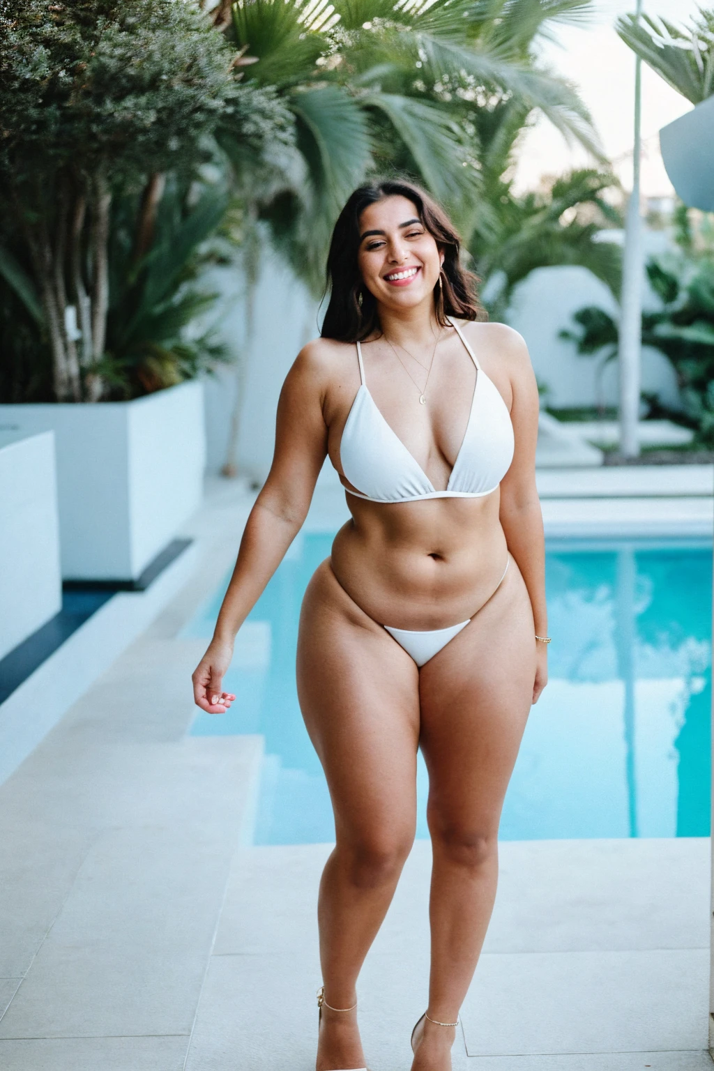 RAW photo,candid photograph, full body,photo of a beautiful,influencer,30yo Iranian woman,detailed skin,laughing,naked, looking at viewer, thick body structure,white background,no background, candid pose,blue light, film grain, kodak color, instagram LUT