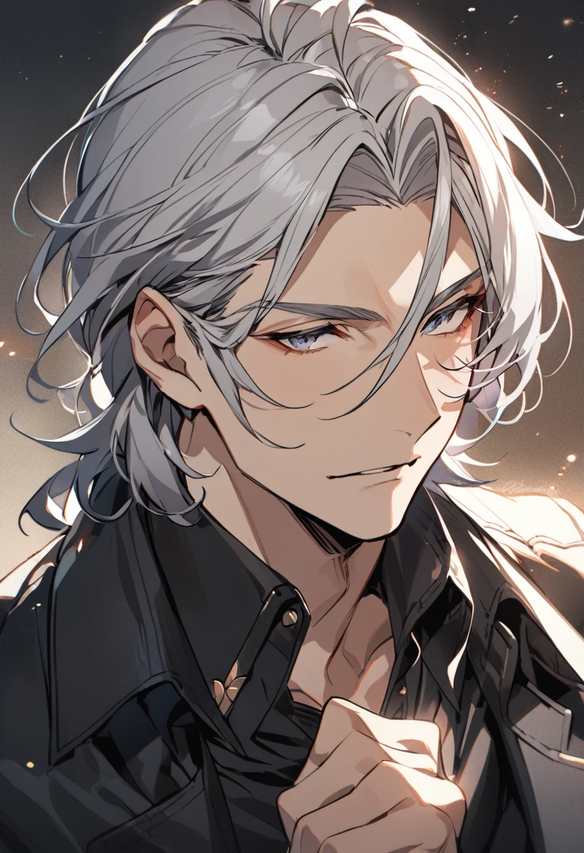 A mature boy with silver hair