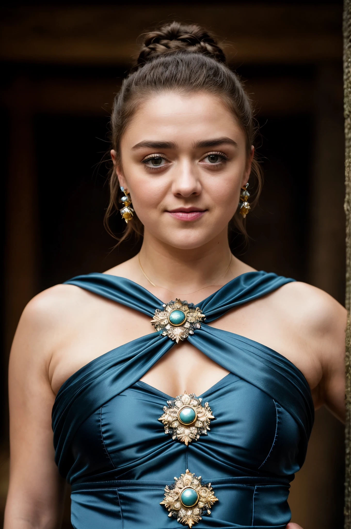 Foto RAW, Arya Stark, Stunning Beauty, Ravishing, Enchantress, Extremely gorgeous lady, Arya Stark PLAYED BY MAISIE WILLIAMS, Queen Arya Stark, she a mature woman now, milf, sexy mediaeval battle dress, gladiator woman, body, 40 years old Woman, Roman slave dress, cotton dress, busty mediaeval costumes, body revealing costumes, perky breast, big natural breast, erotic costumes, lusty physique, seductive figure can capture every people's attention, Game of thrones costumes, revealing captivating figure, Mediaeval costumes, revealing clothes, A tomboy, she would rather fence than dance, warrior queen , game of thrones screen caps, Game of Thrones Series, (pele altamente detalhada: 1.2), 8k UHD, DSLR, soft-lighting, alta qualidade, grain of film, Fujifilm XT3, flawless picture, highly detailed, detailed Beauty, intricate, 32k, sharp picture,