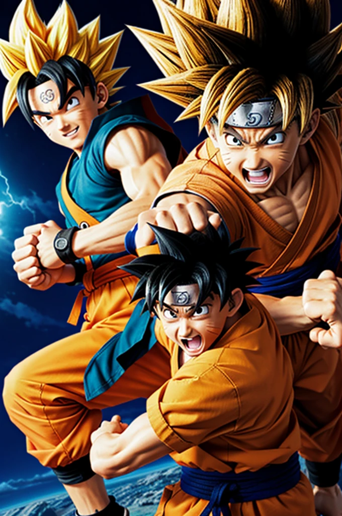 Goku and Naruto clashing fists