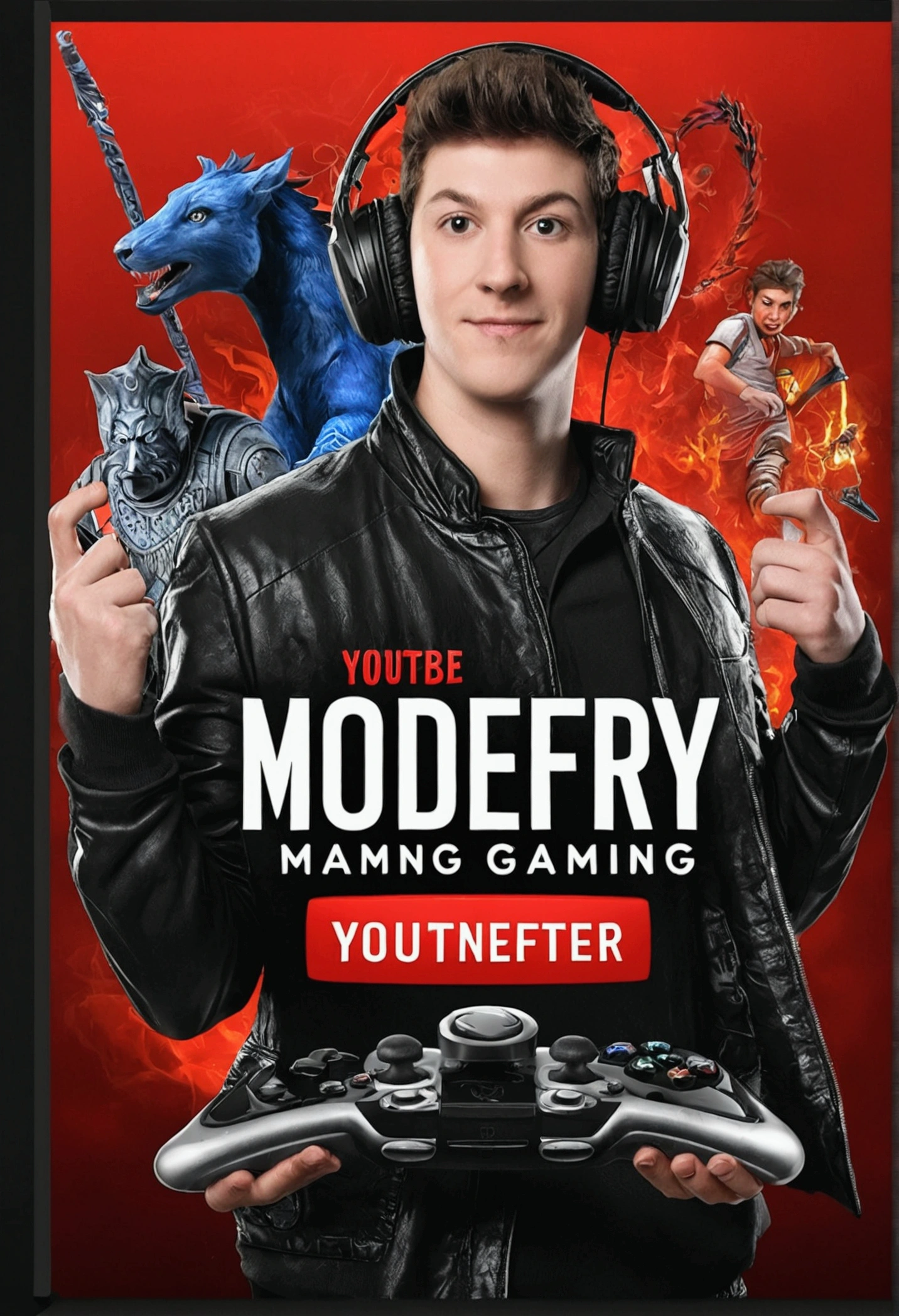 Créez une photo de couverture moderne et dynamique pour une chaîne YouTube nommée "Jeffery Gaming" ,le design doit refléter l'énergie et l'excitation des jeux vidéo