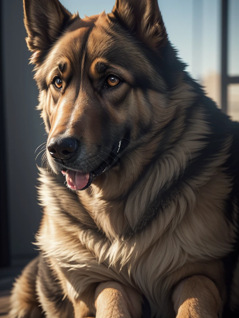 Attractive man petting a German Shepherd (best quality,4K,8K,highres,masterpiece:1.2),Ultra-detail,(realisti,photorealisti,photo-realisti:1.37), detailed dog fur, Film compositions,depth of field,Professional 3D rendering
