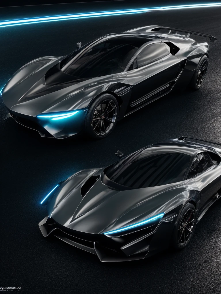 A futuristic concept car, highly detailed sleek metallic body, glossy finish, advanced aerodynamic design, glowing neon lights, cinematic dramatic lighting, photorealistic, 8k, best quality, intricate details, complex machinery, innovative technology, smooth flowing lines, dynamic motion blur, hyper realistic, cinematic angles, dramatic shadows, vibrant colors, neon accents
