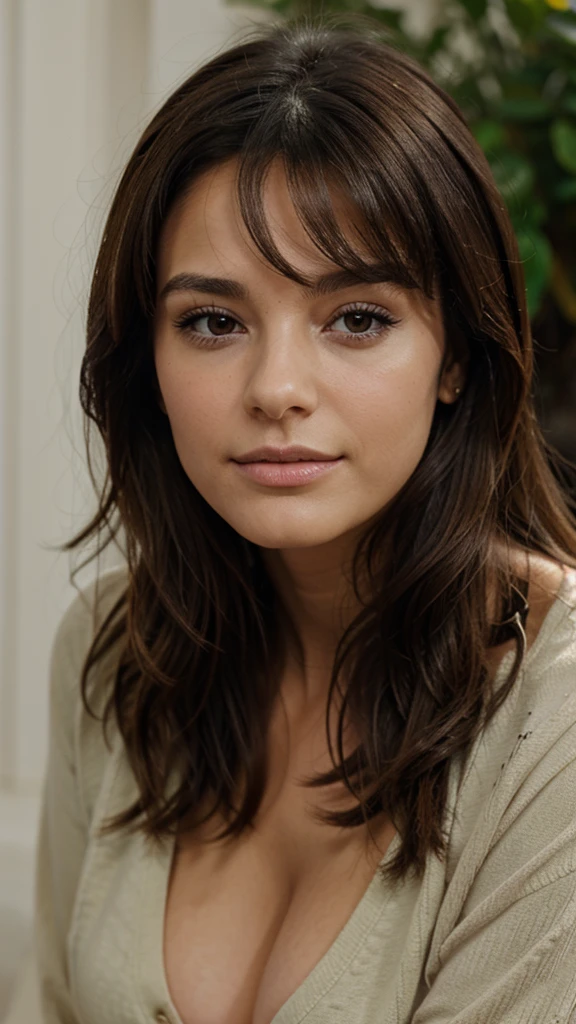 Brune qui dit a sa main devant la caméra