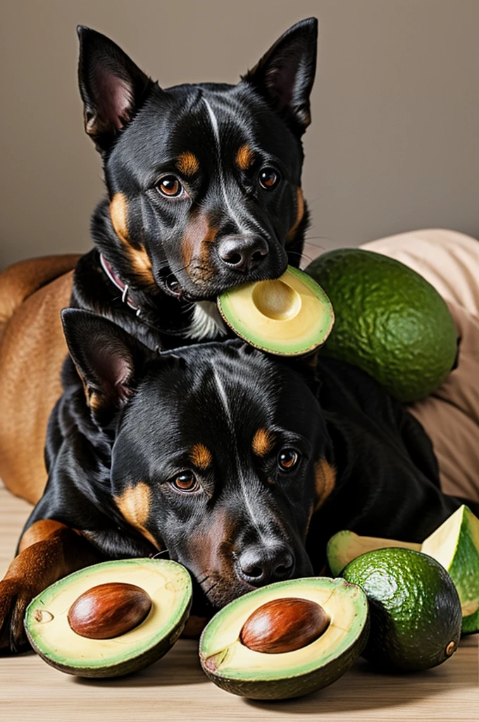 A drawing of a dog giving avocados