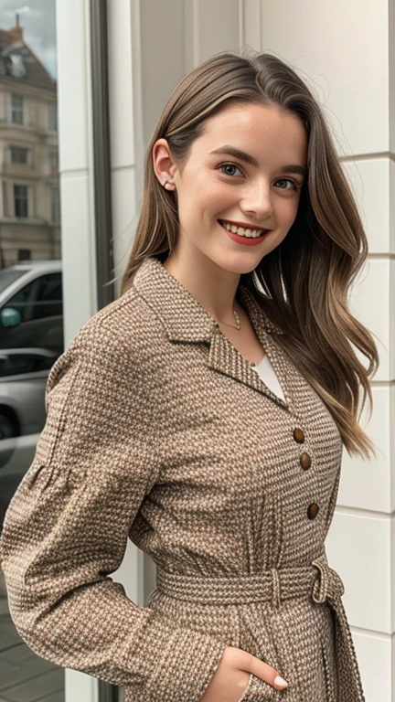 Daisy Edgar-Jones dressed in heart clothing with brown lipstick and smiling