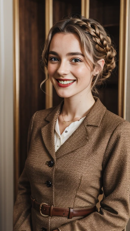 Daisy Edgar-Jones dressed in heart clothing with brown lipstick and smiling