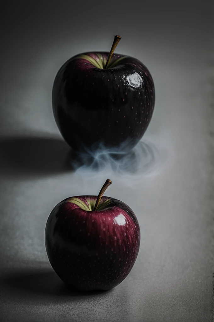 Creat a black apple three with fog 