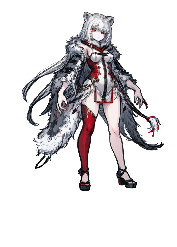 1girl ,white hair,red eyes, pale fur beast, polar, nice clothes, (high resolution, high detail, best quality), angry