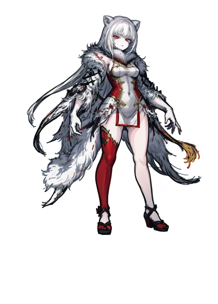 1girl ,white hair,red eyes, pale fur beast, polar, nice clothes, (high resolution, high detail, best quality), angry