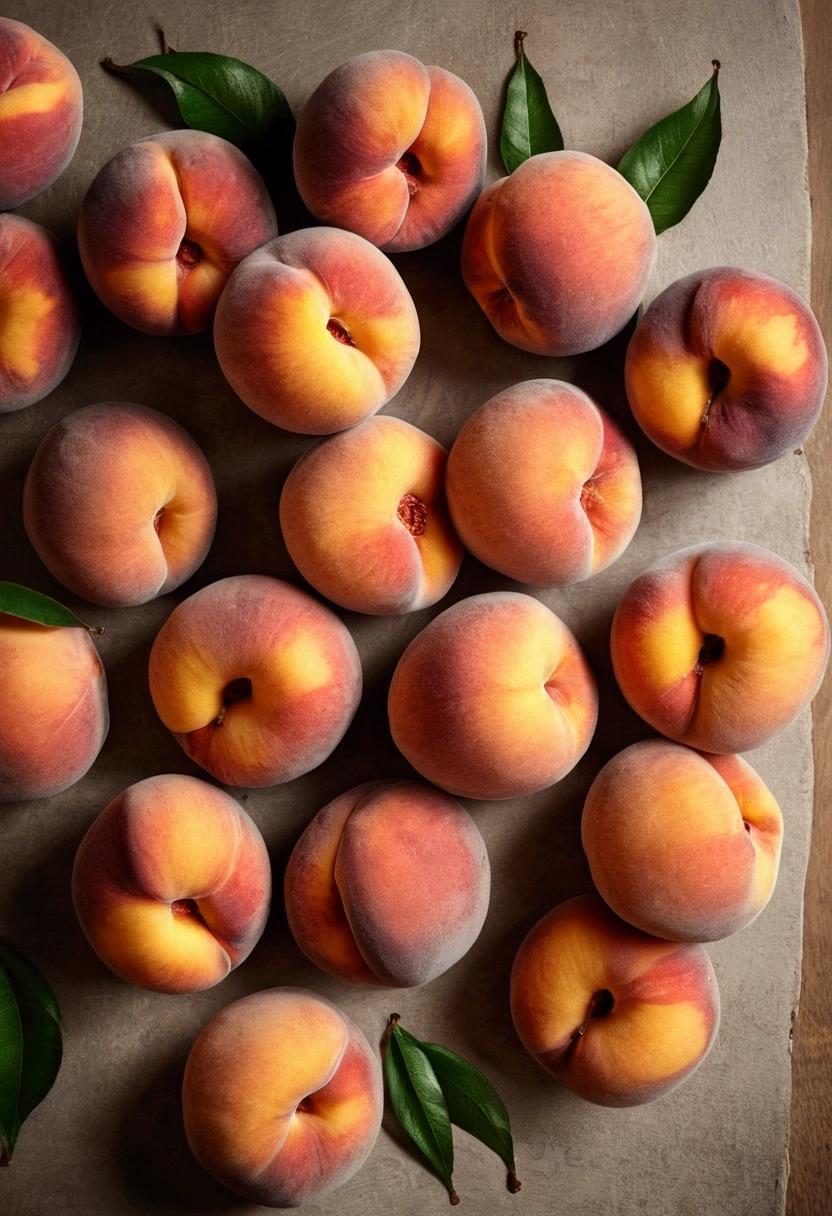 Realistic peaches on a table