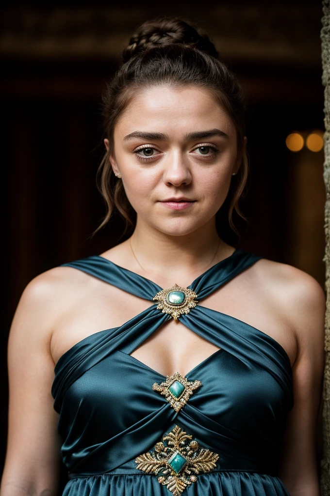 Foto RAW, Arya Stark, Stunning Beauty, Ravishing, Enchantress, Extremely gorgeous lady, Arya Stark PLAYED BY MAISIE WILLIAMS, Queen Arya Stark, she a mature woman now, milf, sexy mediaeval battle dress, gladiator woman, body, 40 years old Woman, Roman slave dress, cotton dress, busty mediaeval costumes, body revealing costumes, perky breast, big natural breast, erotic costumes, lusty physique, seductive figure can capture every people's attention, Game of thrones costumes, revealing captivating figure, Mediaeval costumes, revealing clothes, A tomboy, she would rather fence than dance, warrior queen , game of thrones screen caps, Game of Thrones Series, (pele altamente detalhada: 1.2), 8k UHD, DSLR, soft-lighting, alta qualidade, grain of film, Fujifilm XT3, flawless picture, highly detailed, detailed Beauty, intricate, 32k, sharp picture,