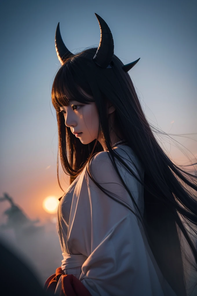 Low - Angle、Highest quality,Very exquisite Japanese beautiful girl demon、Heroine of Justice、Thick fog of darkness