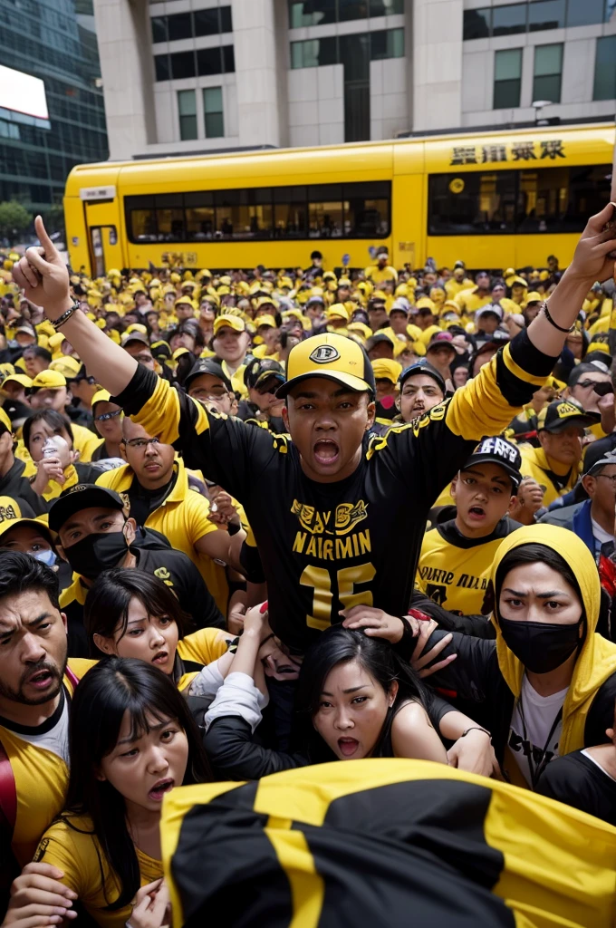 Many black and yellow fans invading the government headquarters very angry