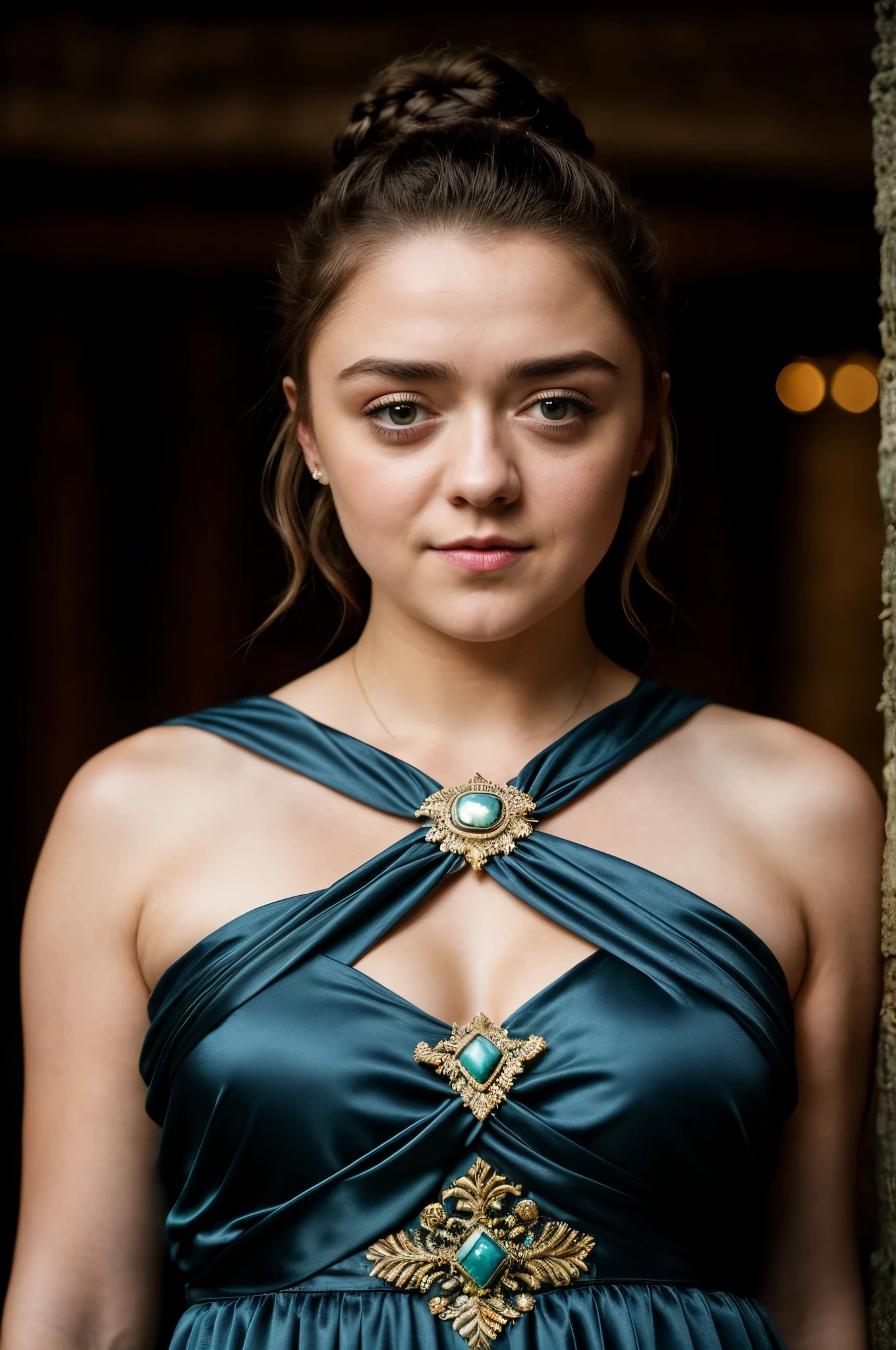 Foto RAW, Arya Stark, Stunning Beauty, Ravishing, Enchantress, Extremely gorgeous lady, Arya Stark PLAYED BY MAISIE WILLIAMS, Queen Arya Stark, she a woman now, milf, medial battle dress, gladiator woman, body, 40 years old Woman, Roman slave dress, cotton dress, busty mediaevstumes, body revealing costumes, perky breast, big naturast, erotic costumes, physiquuctive figure canture every people's attention, Game of thrones costumes, revealing captivating figure, Mediaeval costumes, revealing clothes, A tomboy, she would rather fence than dance, warrior queen , game of thrones screen caps, Game of Thrones Series, (pele altamente detalhada: 1.2), 8k UHD, DSLR, soft-lighting, alta qualidade, grain of film, Fujifilm XT3, flawless picture, highly detailed, detailed Beauty, intricate, 32k, sharp picture,