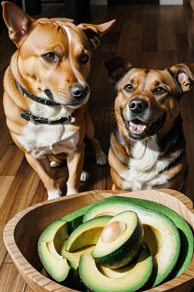 A dog giving avocados to another dog