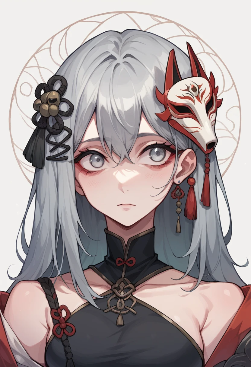 Gray-haired Korean girl wearing gorgy masks or accessories