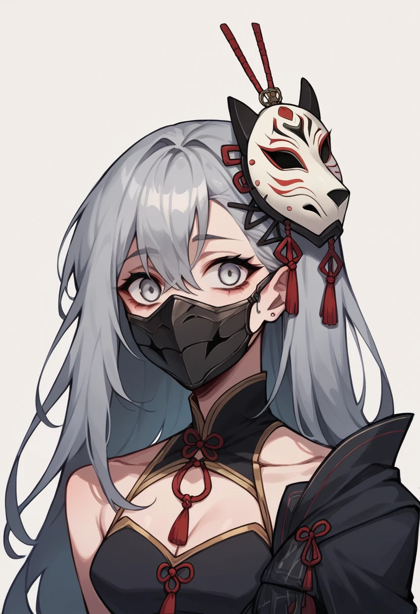 Gray-haired Korean girl wearing gorgy masks or accessories