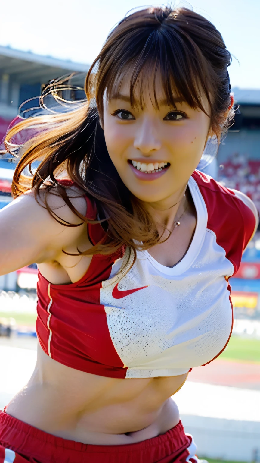 (((First Person))),(((Perfect anatomy, carefully drawn limbs with perfect joints and no excess or deformities))),(((The grandstands are filled with spectators))),The enthusiastic crowd roars,(((A beautiful soccer ball player with outstanding style is dribbling seriously with furrowed eyebrows on the field of a soccer stadium filled with enthusiastic spectators))),(((The soccer uniform with a short sleeve collar and a large number on the back, with the shirt tucked into the leggings, and the running leggings uniform are clean.々Shii,Wearing soccer cleats))),(((Capture the powerful moment of sprinting after a soccer ball in a full-body snapshot))),Speed,body幹の強い低い姿勢,Speed,(Capture the essence of the movement and the moment of the play),((The audience roars at the wonderful play of a beautiful soccer ball player wearing a red uniform and shorts on a white background),She dodges the enemies trying to stop her.,((奥歯を噛み締めて真剣な眼差しでドリブルからシュートする瞬間の美Shii動きの本質を捉えた4K full-body shot from the front)),Rushing forward like a rabbit,All in one,Gritting teeth,腕でbodyのバランスを取る,(Skin Dentition:1.5),Realistic and realistic,(masterpiece:1.5),(((Sports concept art))),Intricate details,Highly detailed and realistic,Octane Rendering,4K,Sports Real Engine,Dynamic pose, Highest quality,High resolution,(Realistic Face:1.1),(Surreal:1.1), ((full_body)),((Expressing the dynamism that emanates from the whole body)),Boasting beautiful C-cup breasts,(((He has a slim, muscular body with well-trained legs and a slim waist, making him look like a coke bottle.))),(4K full-body shot from the front),(Sweaty, shiny skin:1.2),(((Perfect hands))),(Highly detailed background),((整備された美Shii緑の芝が張られたピッチに観客と一body感のあるスタジアムが背景)),A crucible of cheers and excitement,((Beauty condensed in 1girl)),((光を蓄えた美Shii瞳)),(Shiho wearing a necklace),(((滴る大量の汗が眩Shii))),(((Her sweaty short bob sways with her movements.))),casting ,((Dramatic beauty)),披写界深度の深い美Shiiボケ,4K,Gothic,4K Digital SLR Camera,Fujifilm XT3 style,(Saiharu Body),(Delicate eyes and face),Professional Perspective,素晴らShiiディテール,(1girl condenses exceptional beauty),繊細で高い鼻を持つ美Shii顔,Clear chestnut eyes that glorify the light,Glossy red lips,light makeup,