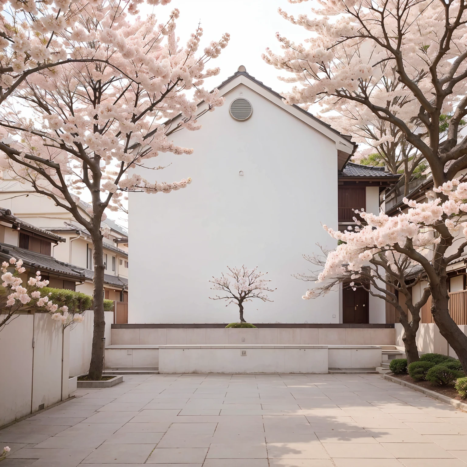 A beautiful minimalist sakura tree, elegant japanese aesthetic, minimalist logo design, delicate pink and white tones