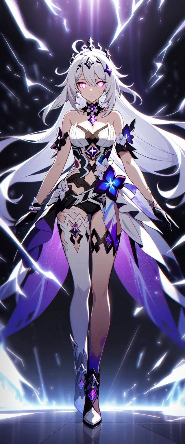 1girl, Kiana Kaslana \(Herrscher of Finality), Honkai Impact 3rd, horns, electricity, glowing eyes, full body