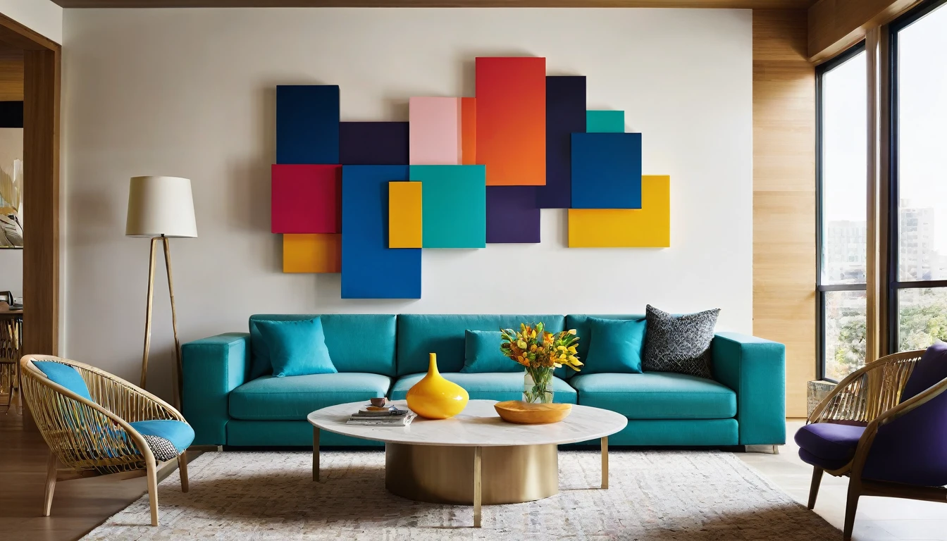 Bold shapes and vibrant colors converge, creating a modern masterpiece that transforms walls into art.